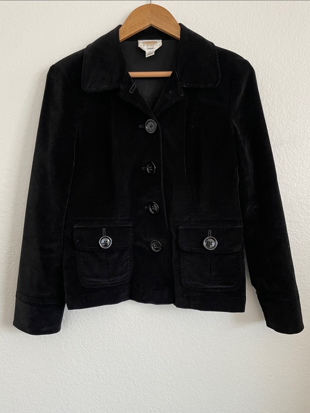 Talbots Black Velvet Button-Front Blazer